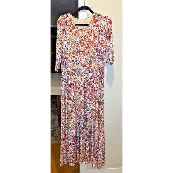 Peruvian Connection Tivoli Maxi Dress Lg Multicolor Floral Cotton Modal Modest - Picture 3 of 10